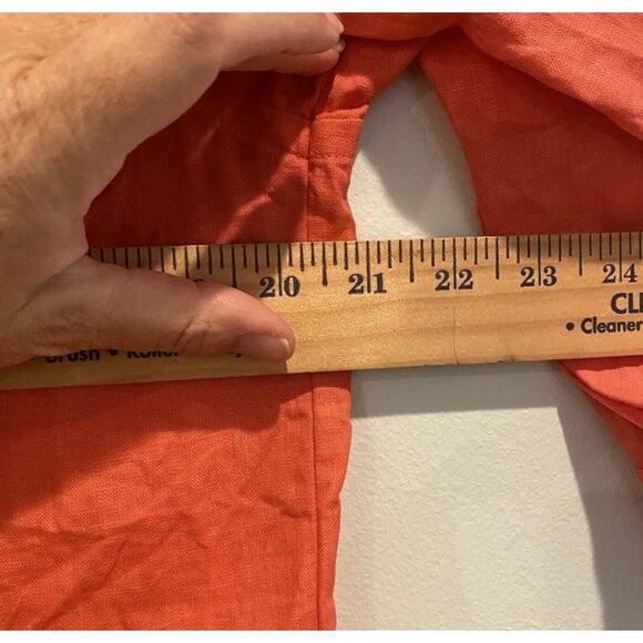 Talbots Top Large L Orange Melon Linen Button Up Roll Tab Lagenlook Boho Coastal - Picture 11 of 14